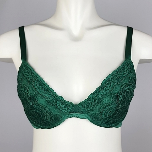 ⭐️2/ $30⭐️ Aerie Green Lace Bra Rose Gold Hardware Size 34DD - Picture 2 of 8